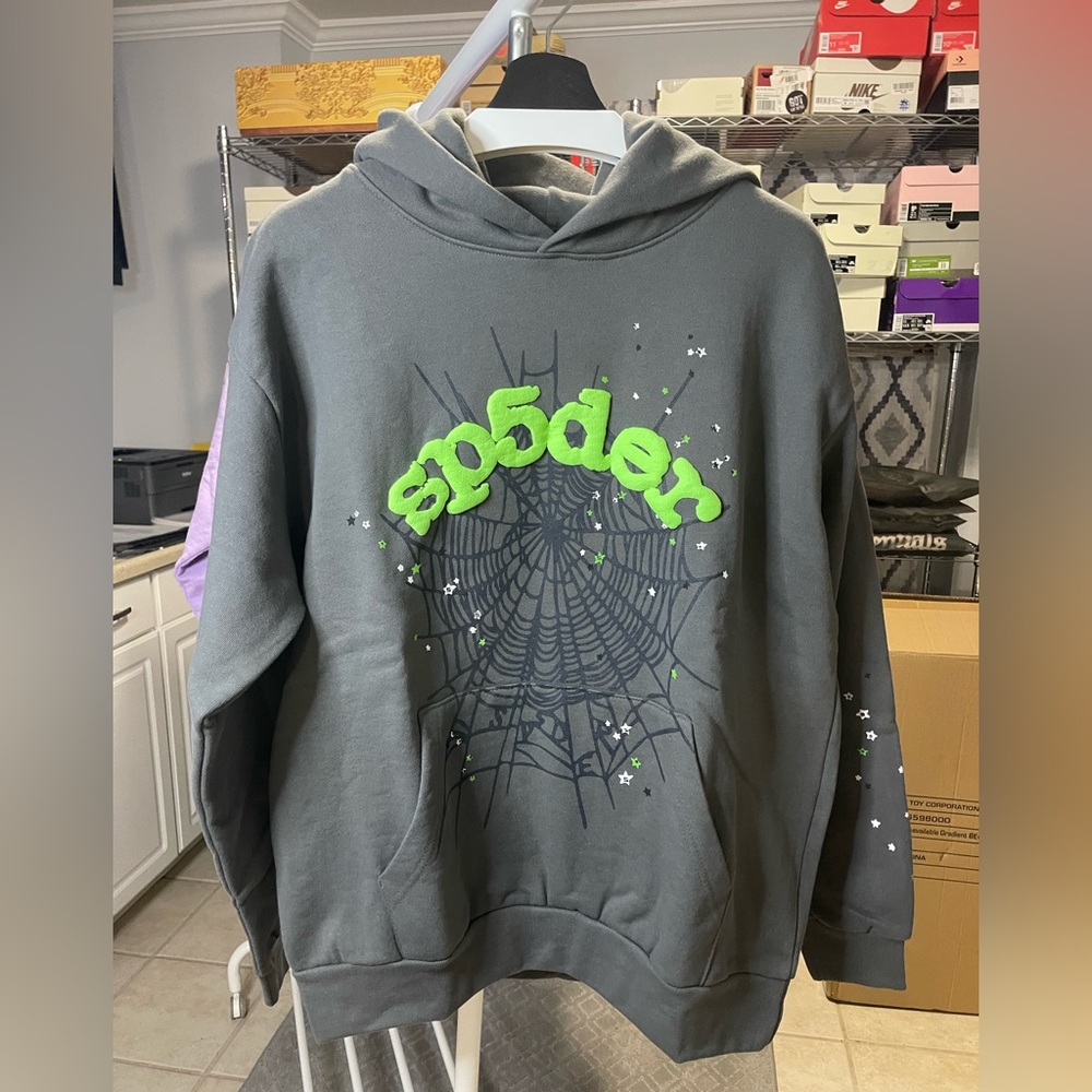 Sp5der Web Wait Slate Gray Hoodie brand new Size L